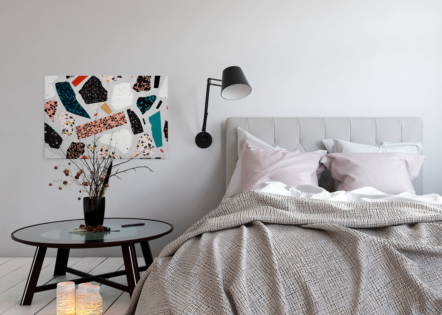 Abstrakte Kunst Leinwandbild Grau Schwarz Weiß 90x60 DD120446 Wandbild Leinwand