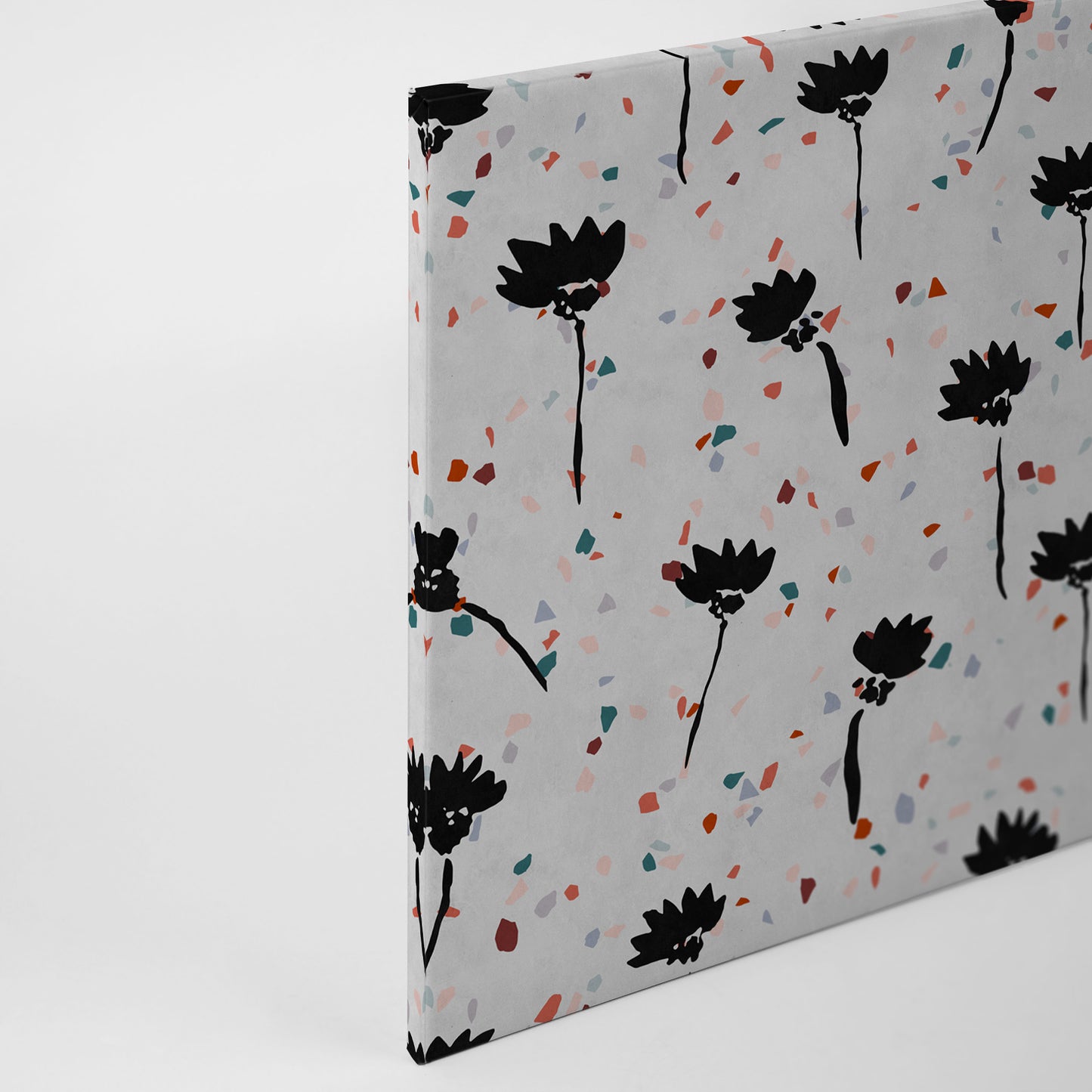 Blumen Leinwandbild Grau Schwarz Rot 90x60 DD120447 Keilrahmen Wandbild Leinwand