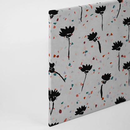 Blumen Leinwandbild Grau Schwarz Rot 90x60 DD120447 Keilrahmen Wandbild Leinwand