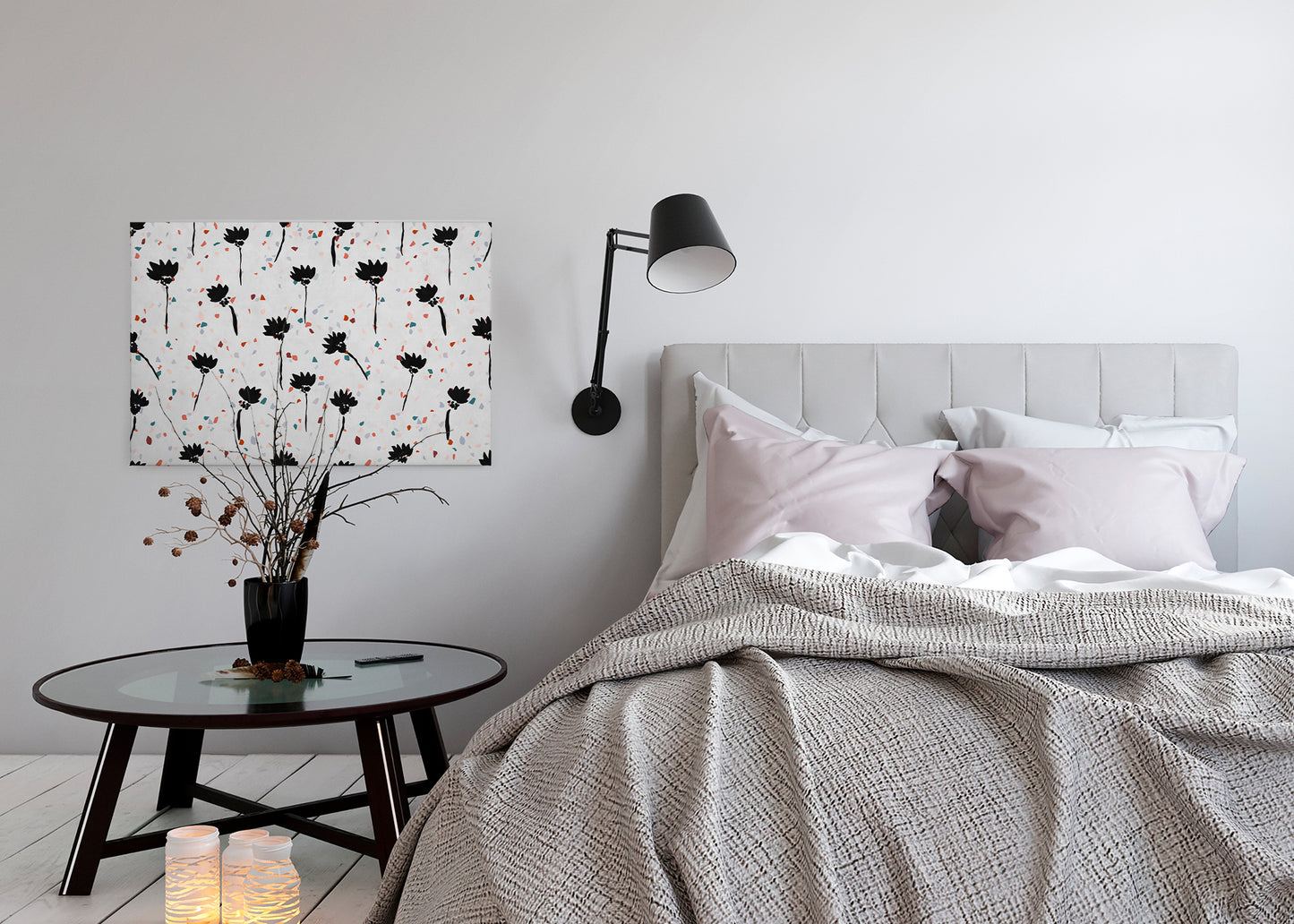 Blumen Leinwandbild Grau Schwarz Rot 90x60 DD120447 Keilrahmen Wandbild Leinwand