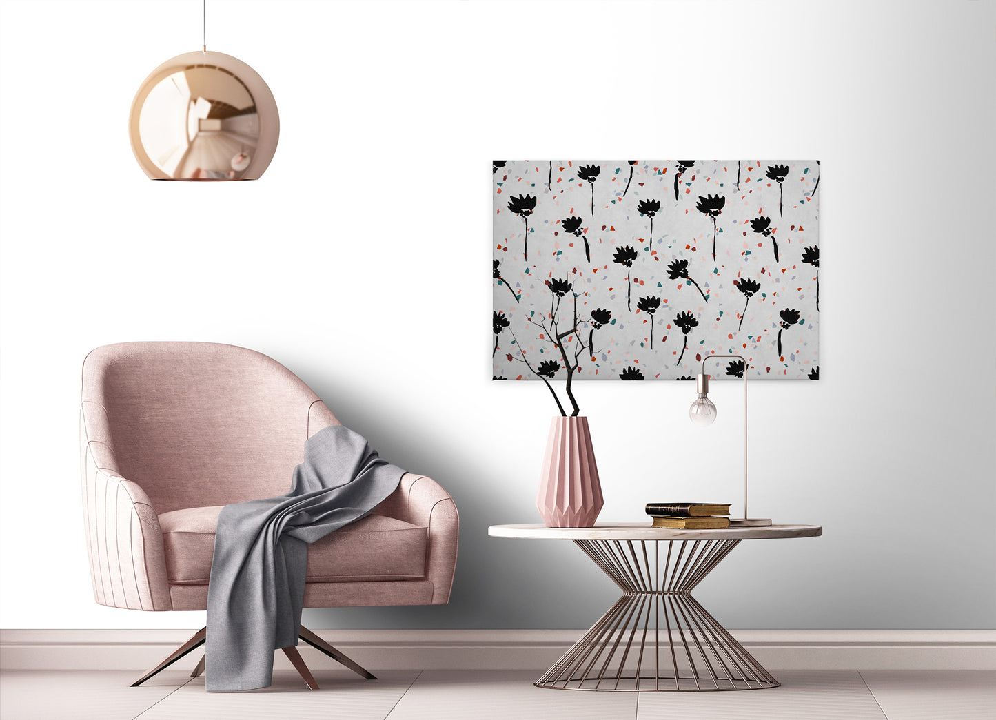 Blumen Leinwandbild Grau Schwarz Rot 90x60 DD120447 Keilrahmen Wandbild Leinwand