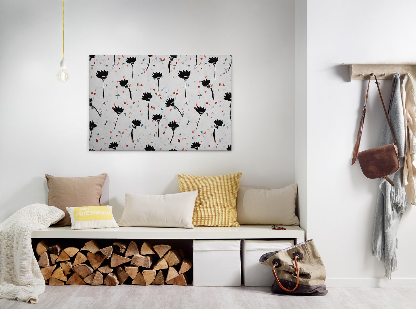 Blumen Leinwandbild Grau Schwarz Rot 90x60 DD120447 Keilrahmen Wandbild Leinwand