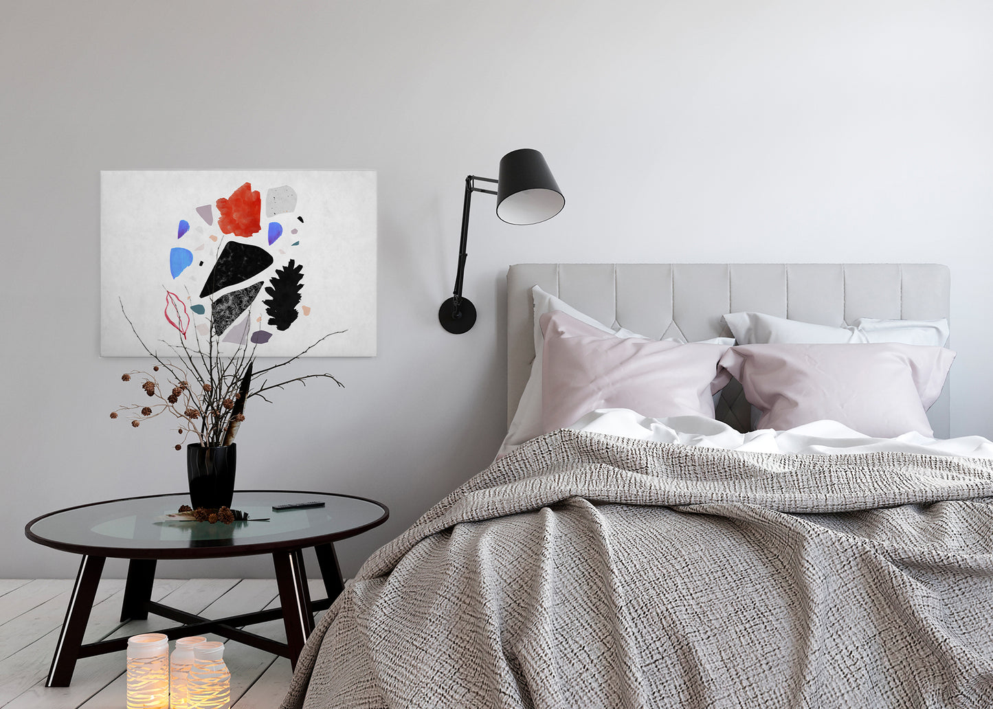 Abstrakte Kunst Leinwandbild Grau Schwarz Rot 90x60 DD120448 Wandbild Leinwand