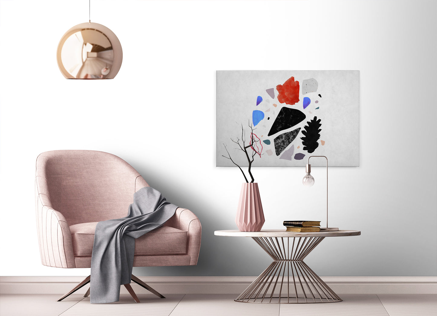 Abstrakte Kunst Leinwandbild Grau Schwarz Rot 90x60 DD120448 Wandbild Leinwand