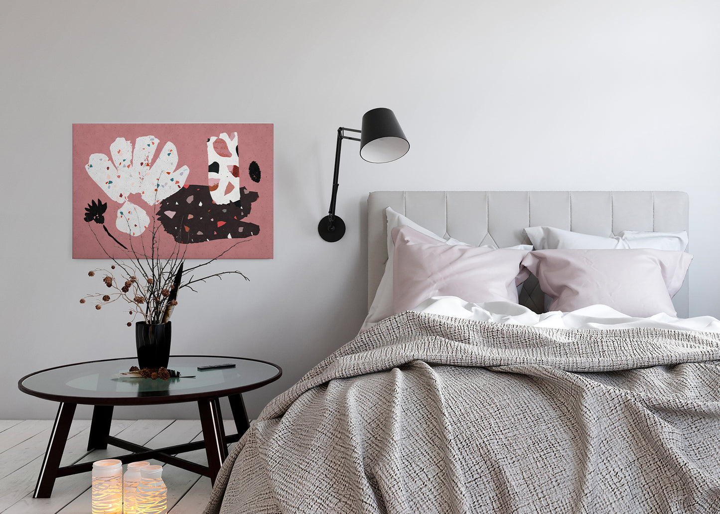 Abstrakte Kunst Leinwandbild Rot Weiß Schwarz 90x60 DD120449 Wandbild Leinwand