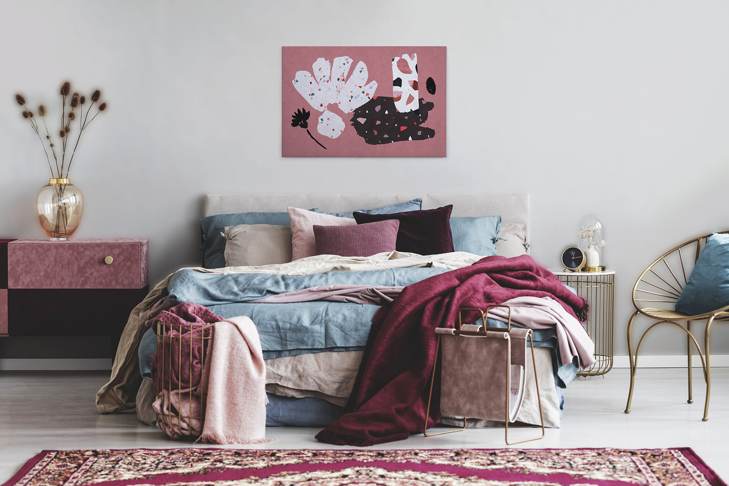 Abstrakte Kunst Leinwandbild Rot Weiß Schwarz 90x60 DD120449 Wandbild Leinwand