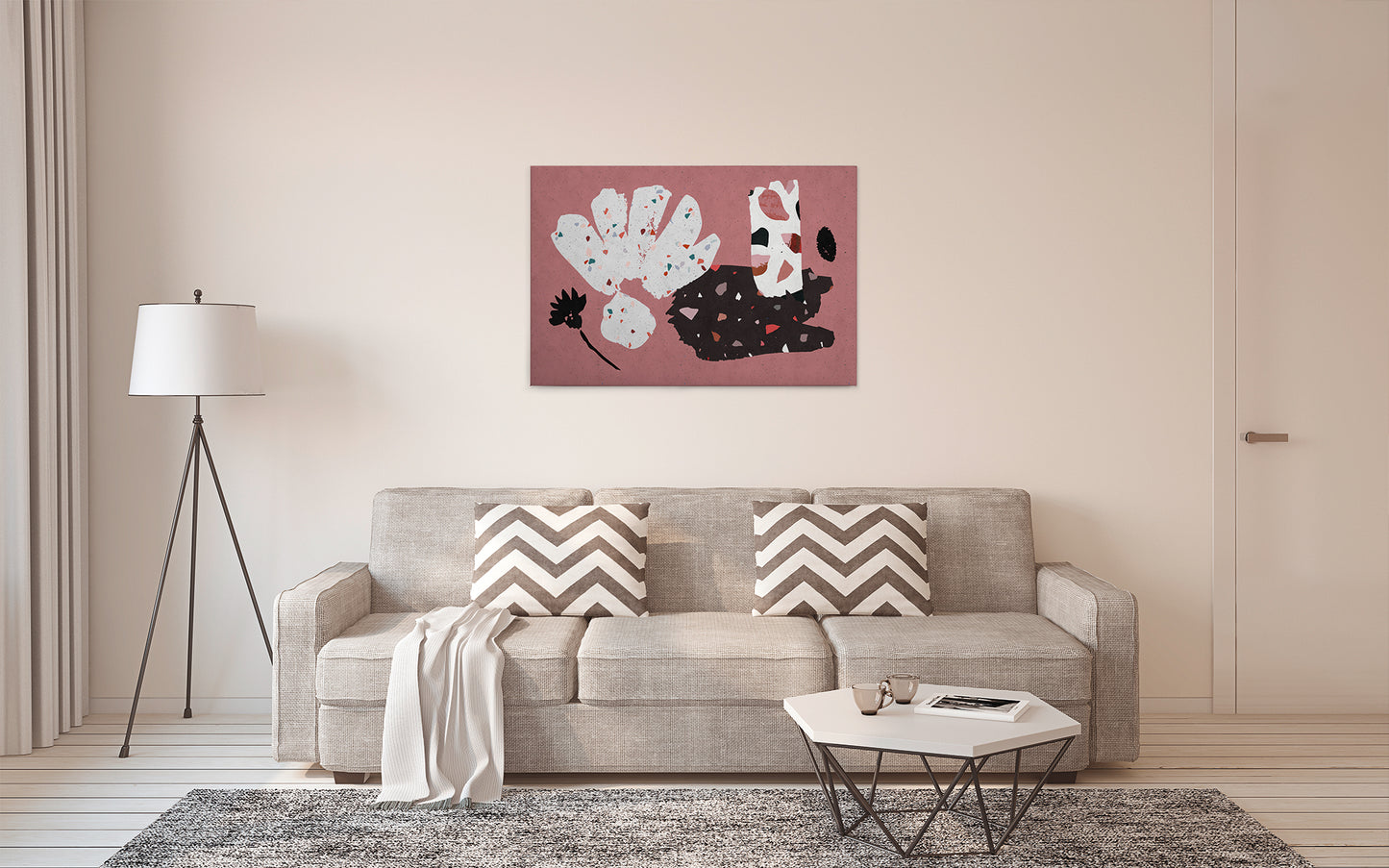 Abstrakte Kunst Leinwandbild Rot Weiß Schwarz 90x60 DD120449 Wandbild Leinwand