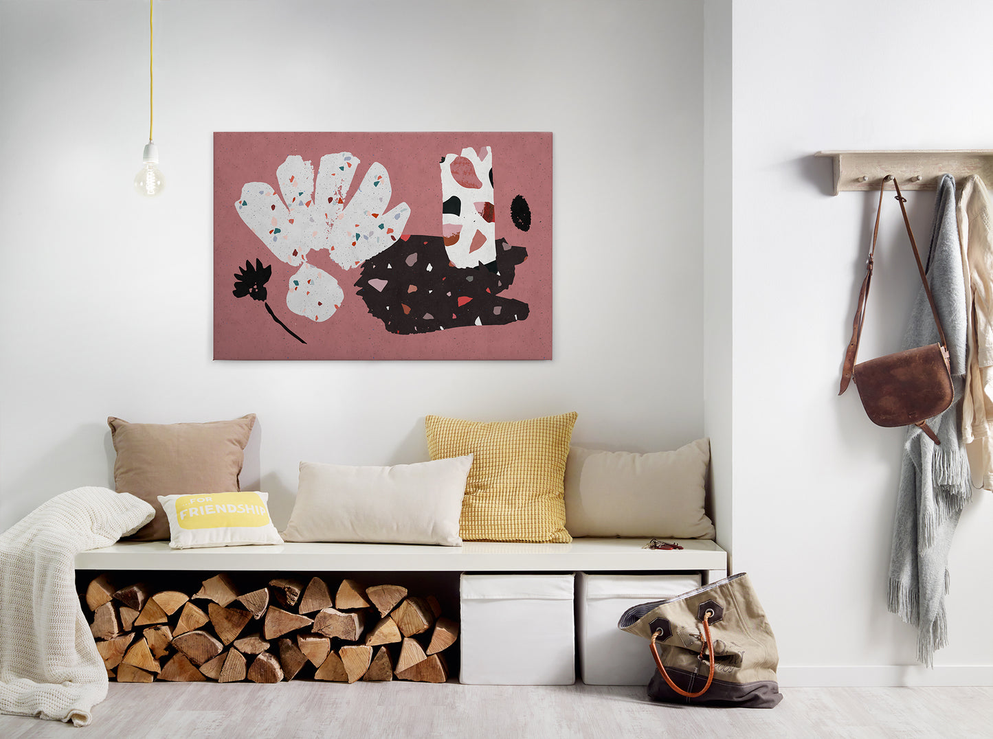 Abstrakte Kunst Leinwandbild Rot Weiß Schwarz 90x60 DD120449 Wandbild Leinwand