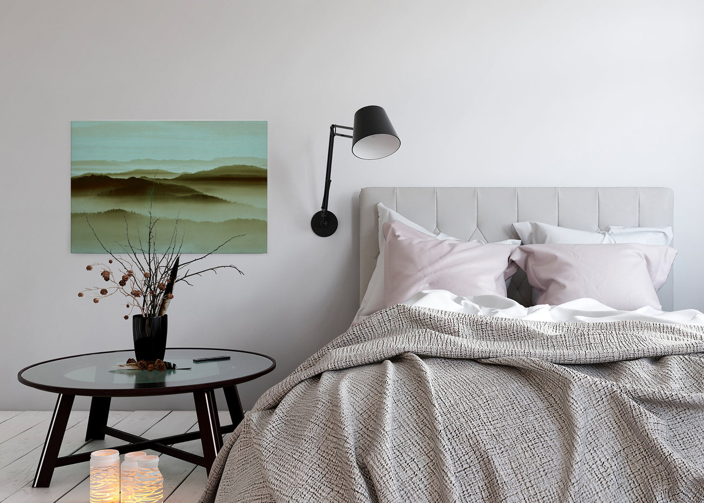 Leinwandbild Landschaft Nebel Grün Blau 90x60 DD120452 Keilrahmenbild Wandbild