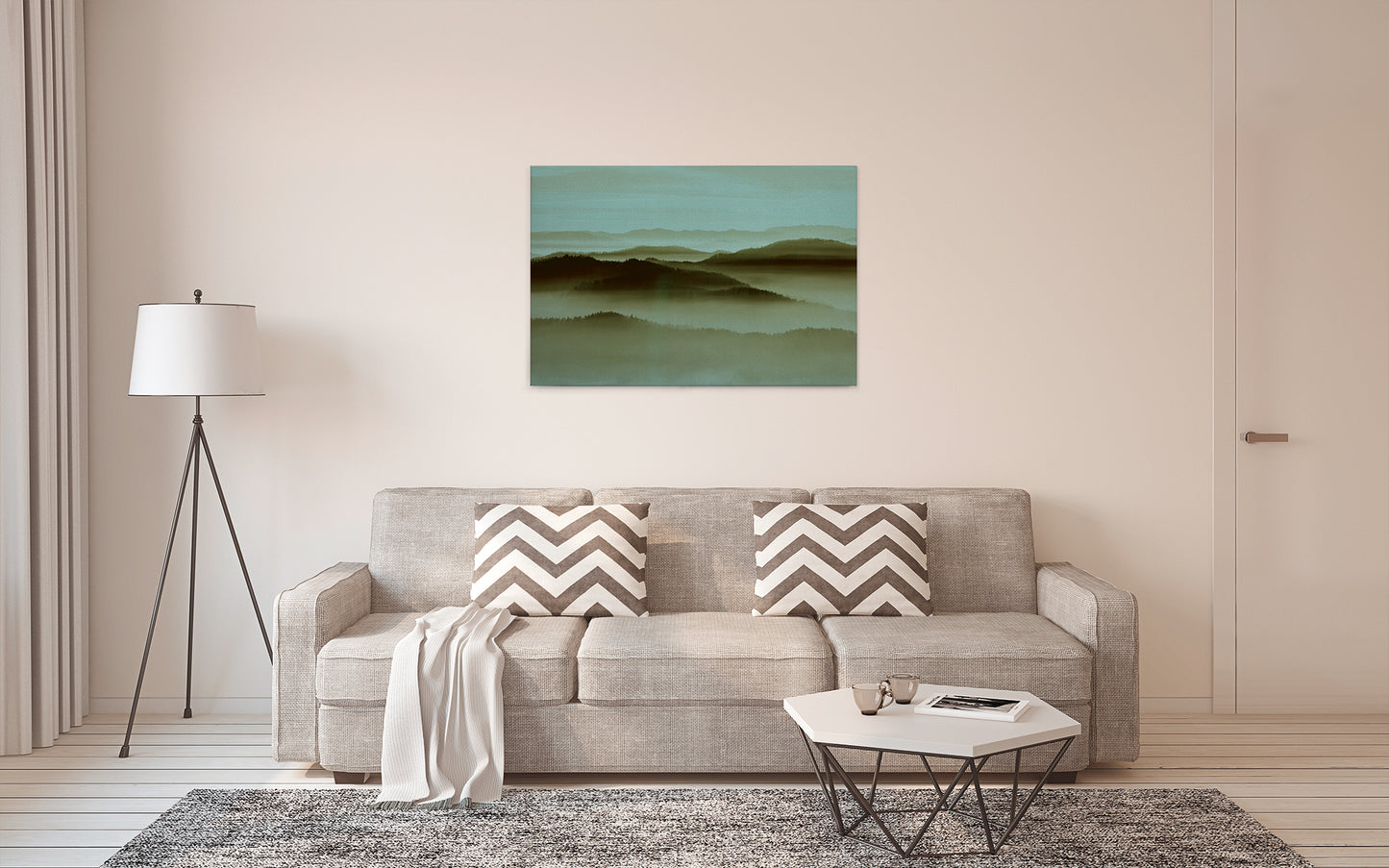 Leinwandbild Landschaft Nebel Grün Blau 90x60 DD120452 Keilrahmenbild Wandbild