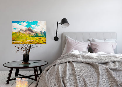 Leinwandbild Landschaft Berge Grün Blau Weiß 90x60 DD120453 Keilrahmen Wandbild