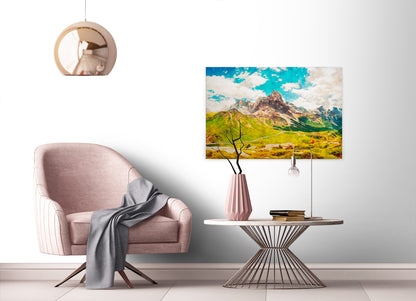 Leinwandbild Landschaft Berge Grün Blau Weiß 90x60 DD120453 Keilrahmen Wandbild