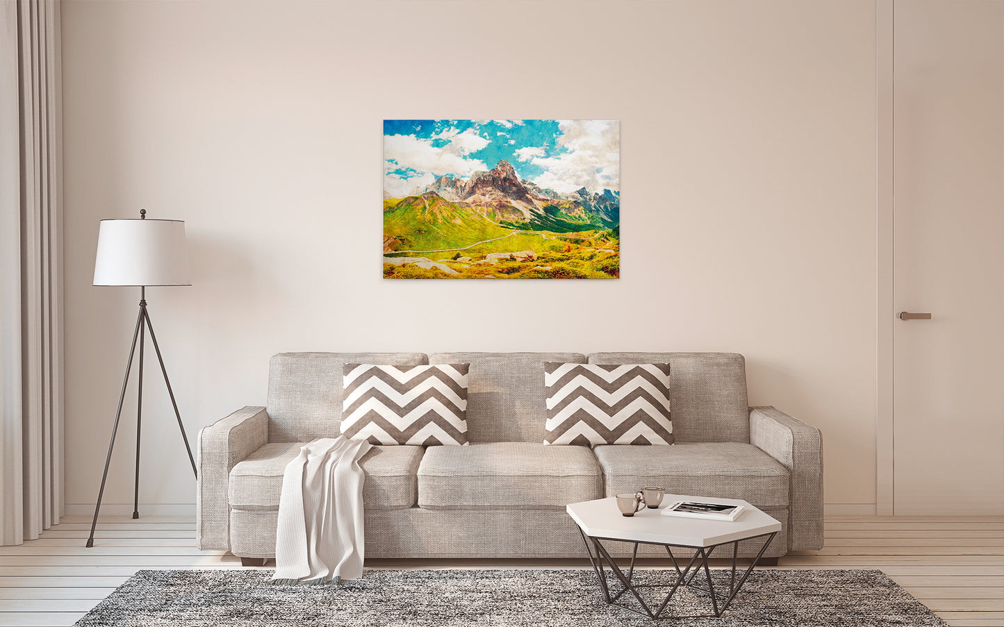 Leinwandbild Landschaft Berge Grün Blau Weiß 90x60 DD120453 Keilrahmen Wandbild