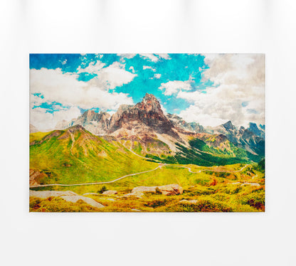 Leinwandbild Landschaft Berge Grün Blau Weiß 90x60 DD120453 Keilrahmen Wandbild
