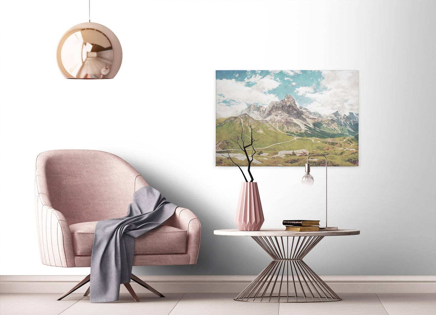 Leinwandbild Berg Landschaft Grün Grau Blau 90x60 DD120454 Keilrahmen Wandbild