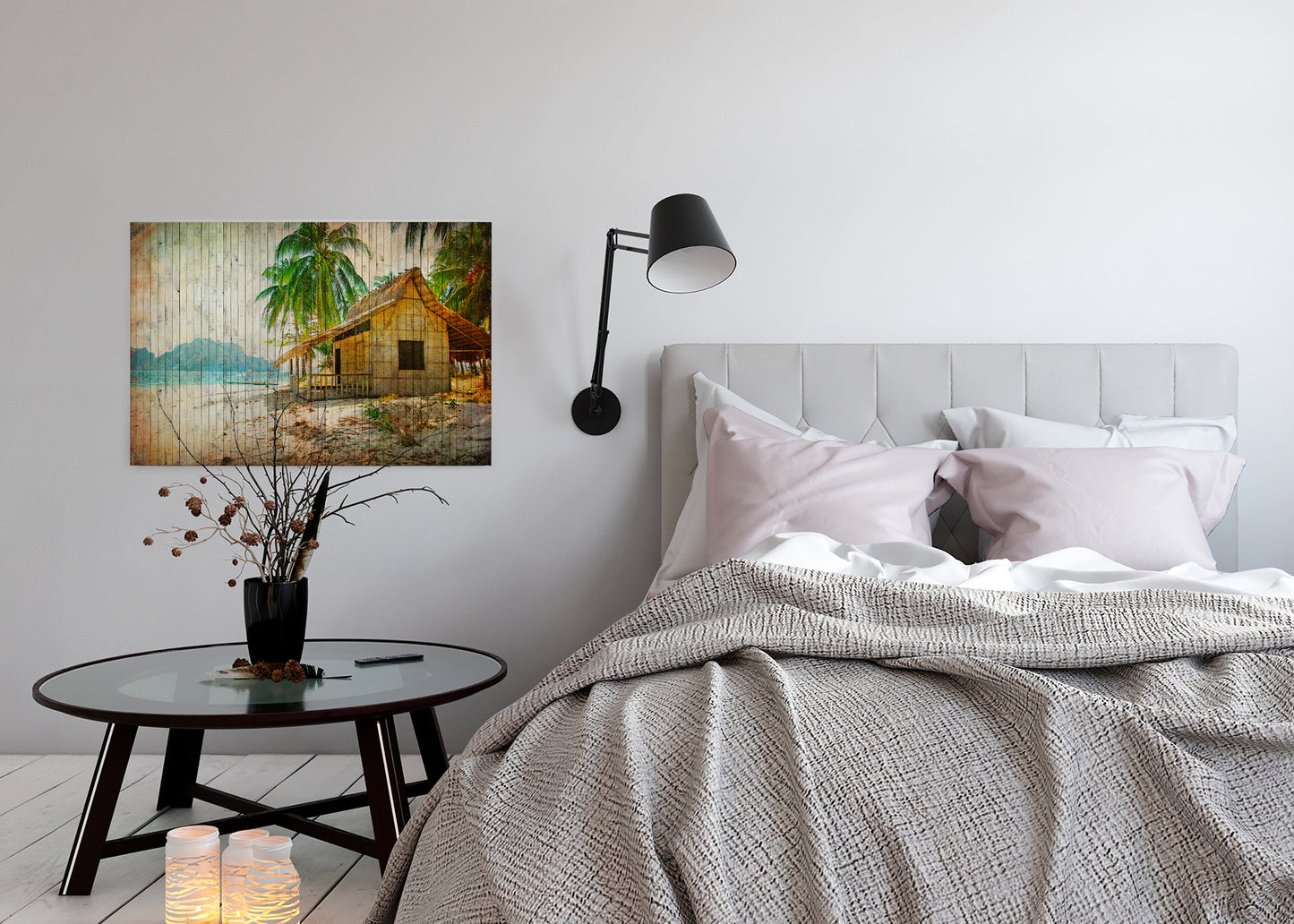 Leinwandbild Strandhütte Braun Beige Grün 90x60 DD120455 Keilrahmenbild Wandbild