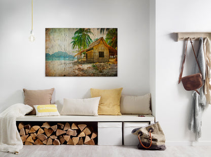 Leinwandbild Strandhütte Braun Beige Grün 90x60 DD120455 Keilrahmenbild Wandbild