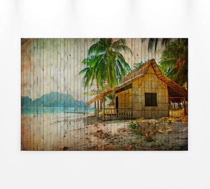 Leinwandbild Strandhütte Braun Beige Grün 90x60 DD120455 Keilrahmenbild Wandbild