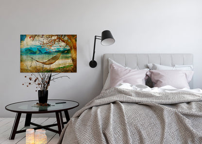 Leinwandbild Hängematte Braun Beige 90x60 DD120456 Keilrahmen Wandbild Leinwand