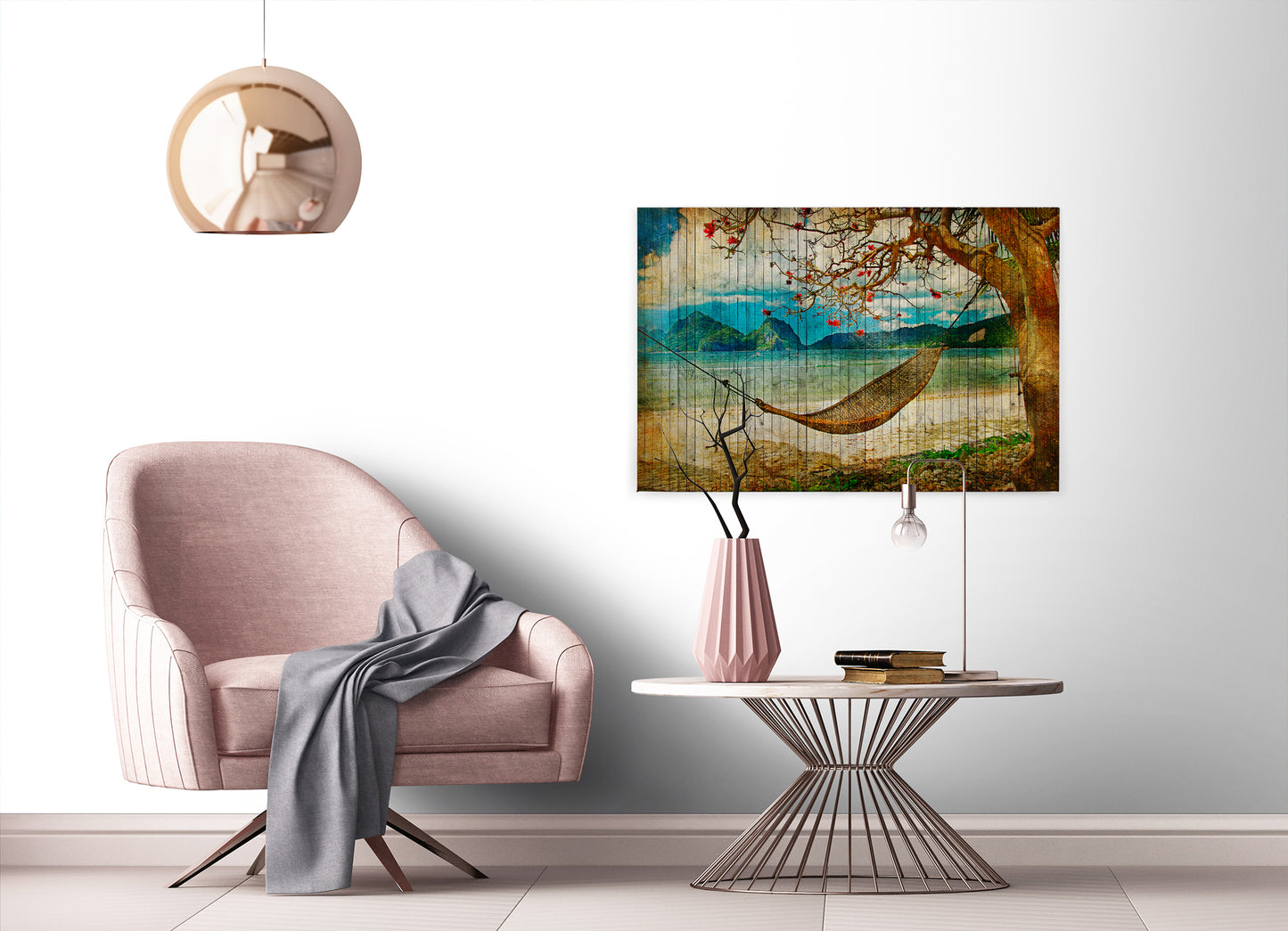 Leinwandbild Hängematte Braun Beige 90x60 DD120456 Keilrahmen Wandbild Leinwand