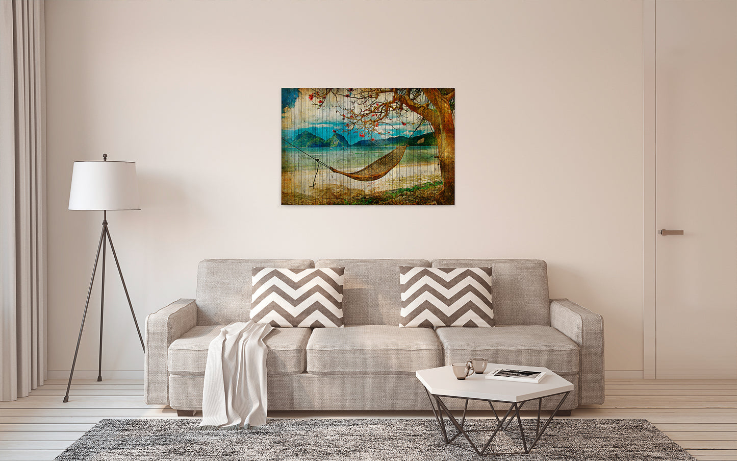 Leinwandbild Hängematte Braun Beige 90x60 DD120456 Keilrahmen Wandbild Leinwand