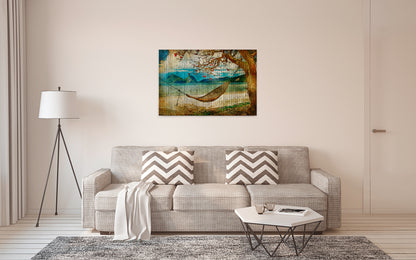 Leinwandbild Hängematte Braun Beige 90x60 DD120456 Keilrahmen Wandbild Leinwand