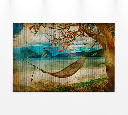 Leinwandbild Hängematte Braun Beige 90x60 DD120456 Keilrahmen Wandbild Leinwand