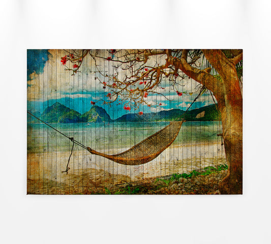 Leinwandbild Hängematte Braun Beige 90x60 DD120456 Keilrahmen Wandbild Leinwand