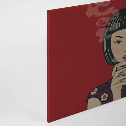 Leinwandbild Frau Rot 90x60 DD120464 Keilrahmen Wandbild Leinwand Mensch