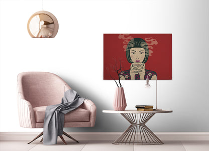 Leinwandbild Frau Rot 90x60 DD120464 Keilrahmen Wandbild Leinwand Mensch