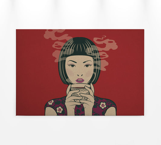 Leinwandbild Frau Rot 90x60 DD120464 Keilrahmen Wandbild Leinwand Mensch