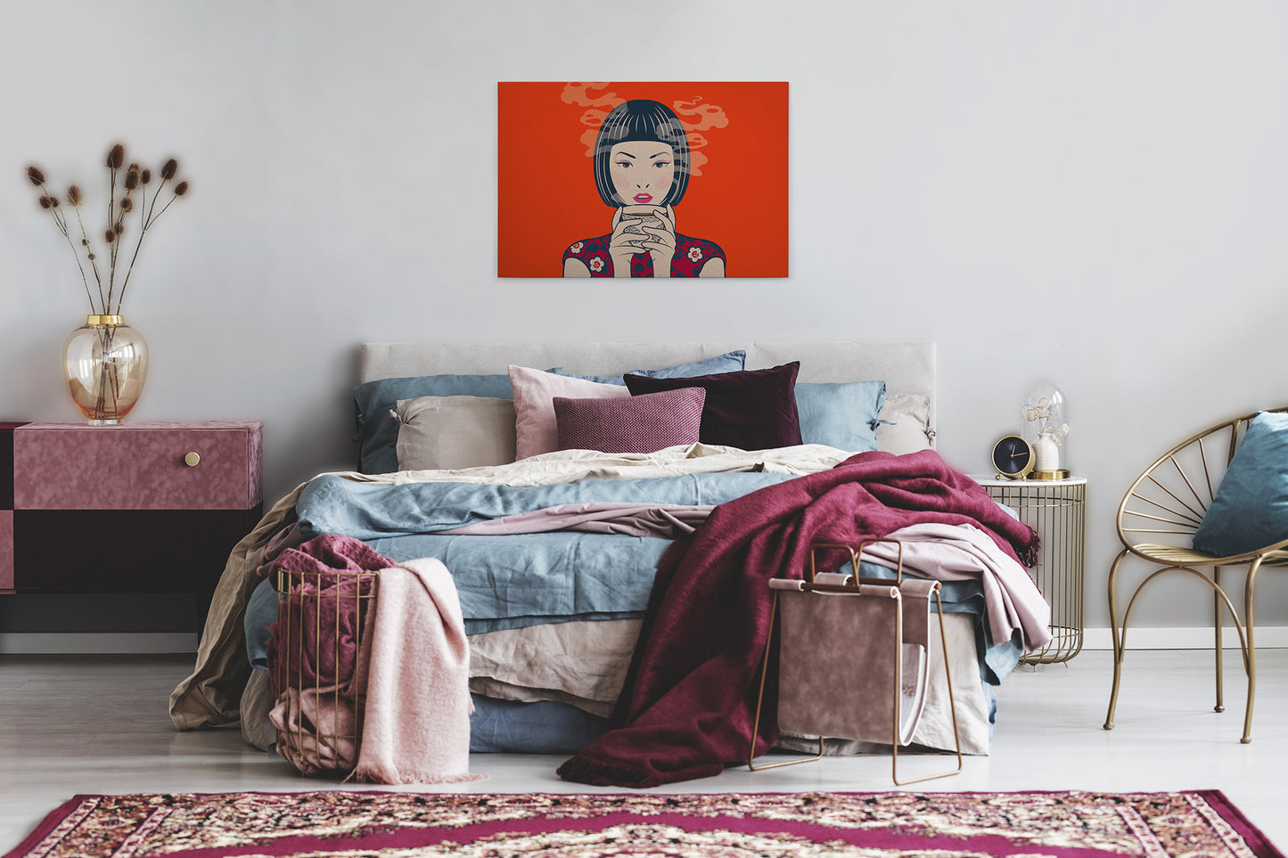 Leinwandbild Frau Orange  90x60 DD120465 Keilrahmen Wandbild Leinwand Mensch