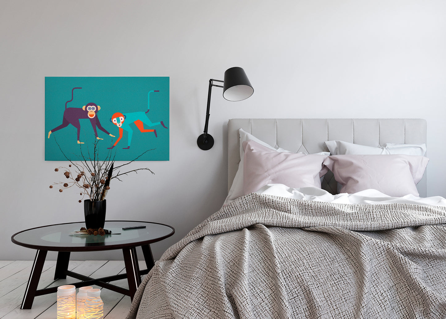 Leinwandbild Affen Grün Lila Orange 90x60 DD120466 Keilrahmen Wandbild Leinwand