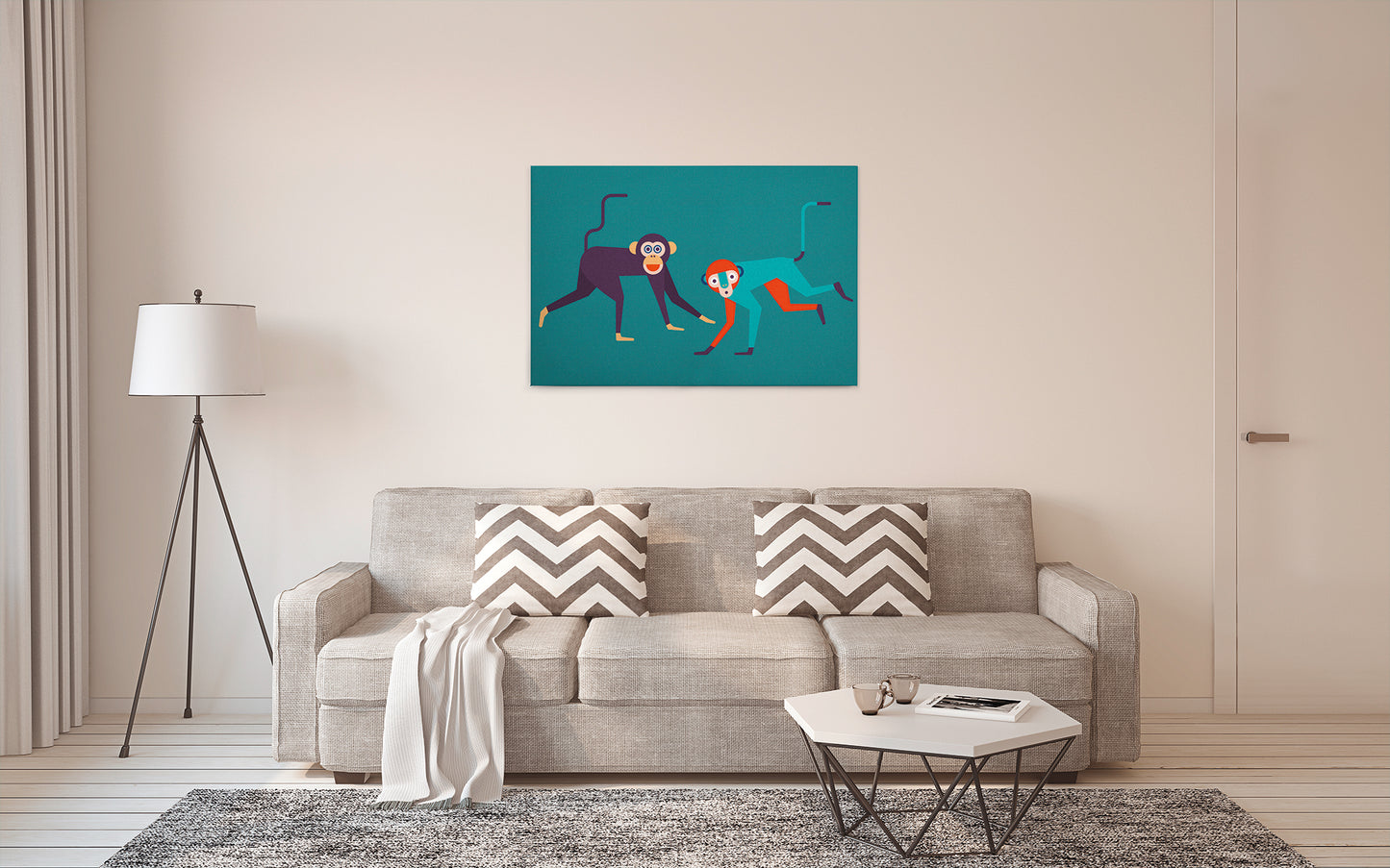 Leinwandbild Affen Grün Lila Orange 90x60 DD120466 Keilrahmen Wandbild Leinwand