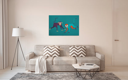 Leinwandbild Affen Grün Lila Orange 90x60 DD120466 Keilrahmen Wandbild Leinwand