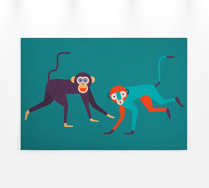 Leinwandbild Affen Grün Lila Orange 90x60 DD120466 Keilrahmen Wandbild Leinwand