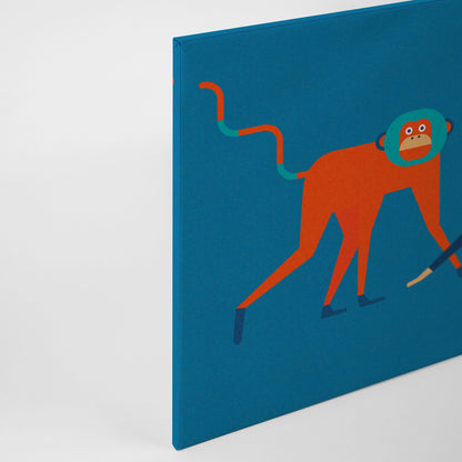 Leinwandbild Affen Blau Orange 90x60 DD120467 Keilrahmenbild Wandbild Leinwand