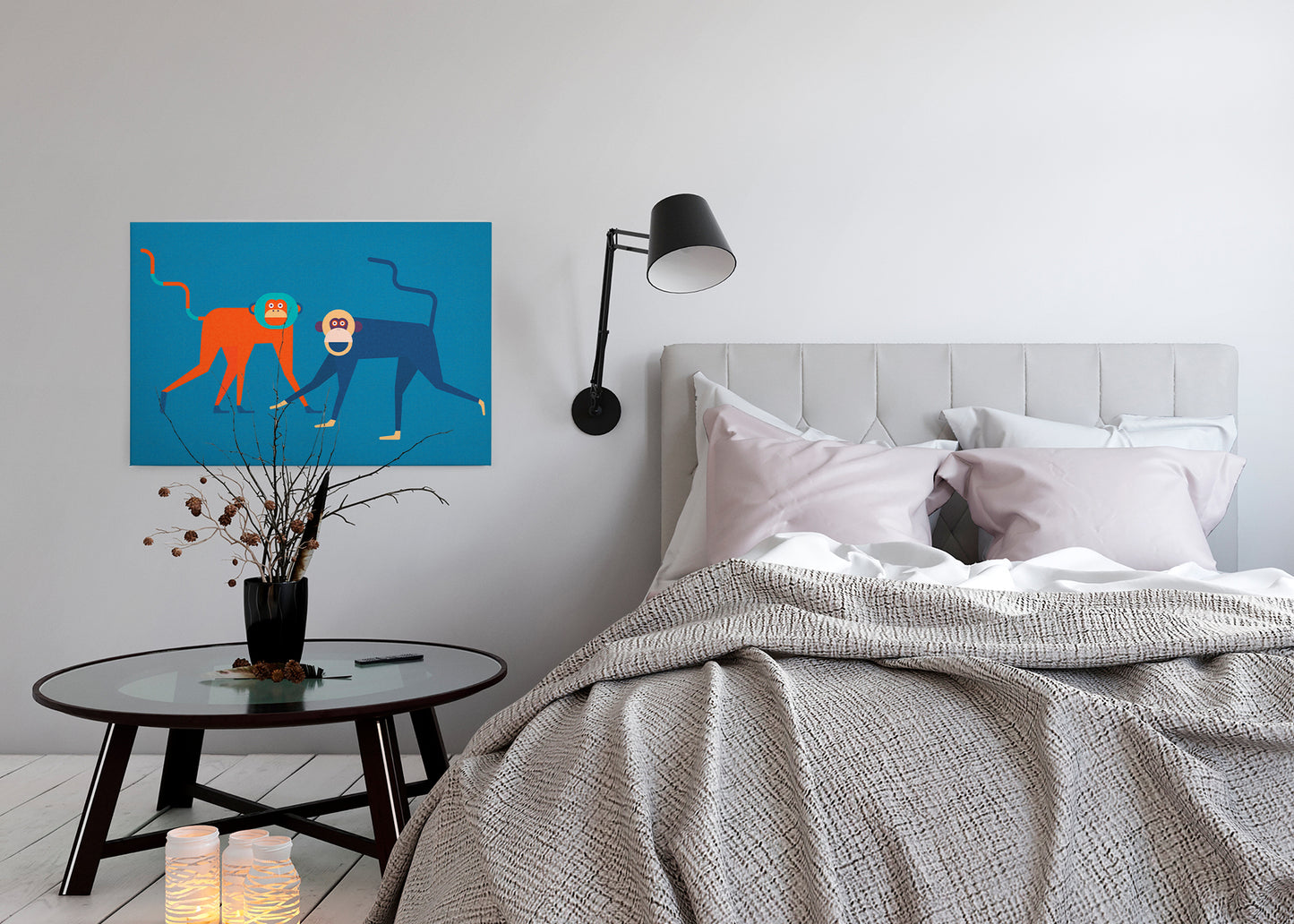 Leinwandbild Affen Blau Orange 90x60 DD120467 Keilrahmenbild Wandbild Leinwand