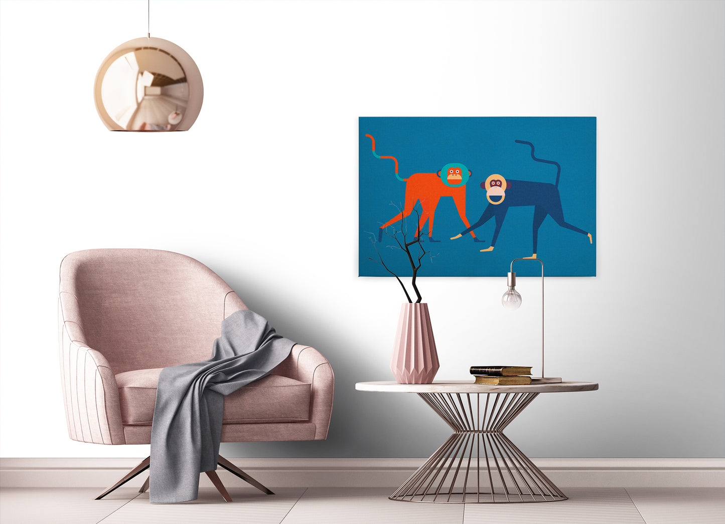 Leinwandbild Affen Blau Orange 90x60 DD120467 Keilrahmenbild Wandbild Leinwand
