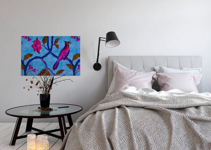 Leinwandbild Vogel Blau Lila Pink 90x60 DD120468 Keilrahmen Wandbild Leinwand