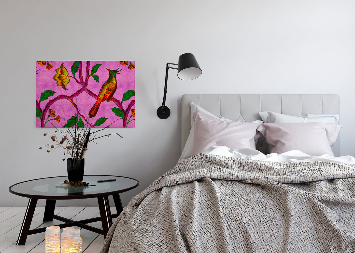 Leinwandbild Vogel Rosa Grün Gelb 90x60 DD120469 Keilrahmen Wandbild Leinwand