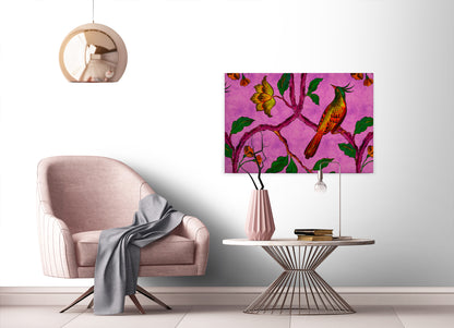 Leinwandbild Vogel Rosa Grün Gelb 90x60 DD120469 Keilrahmen Wandbild Leinwand