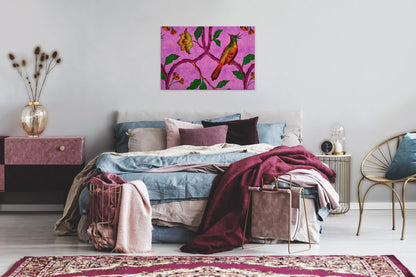 Leinwandbild Vogel Rosa Grün Gelb 90x60 DD120469 Keilrahmen Wandbild Leinwand