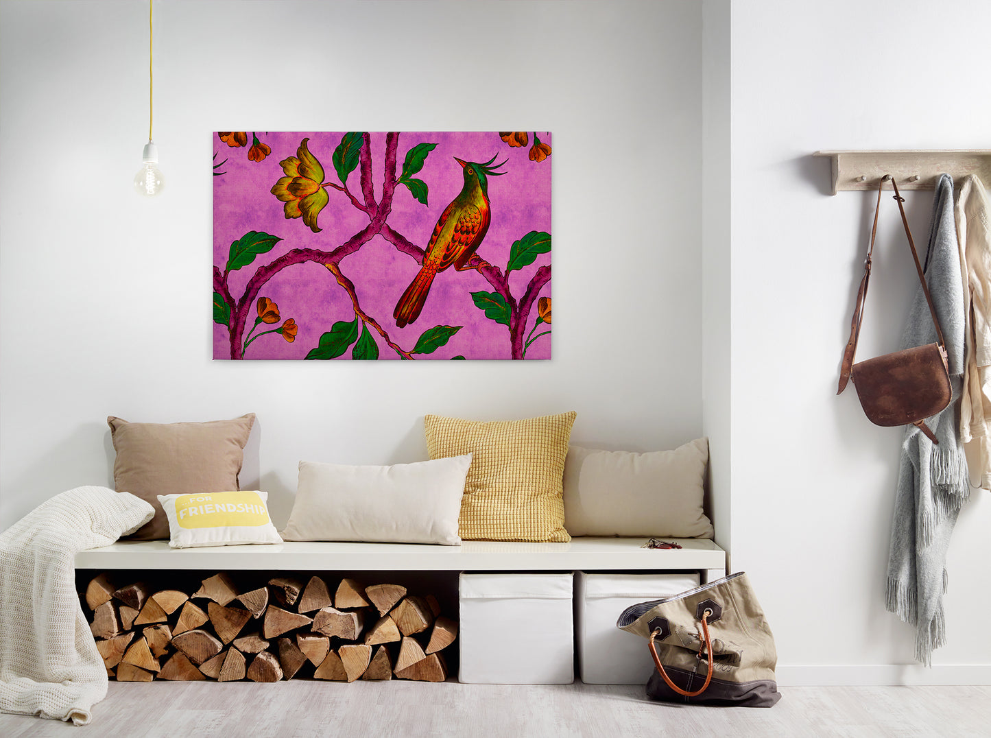 Leinwandbild Vogel Rosa Grün Gelb 90x60 DD120469 Keilrahmen Wandbild Leinwand