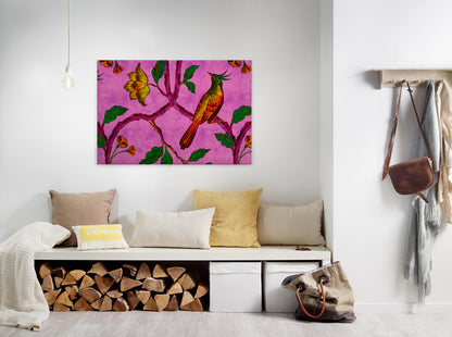 Leinwandbild Vogel Rosa Grün Gelb 90x60 DD120469 Keilrahmen Wandbild Leinwand