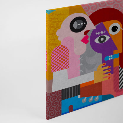 Abstrakte Kunst Leinwandbild Blau Gelb Orange 90x60 DD120470 Wandbild Leinwand