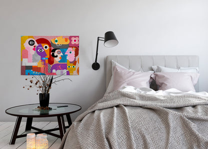 Abstrakte Kunst Leinwandbild Blau Gelb Orange 90x60 DD120470 Wandbild Leinwand