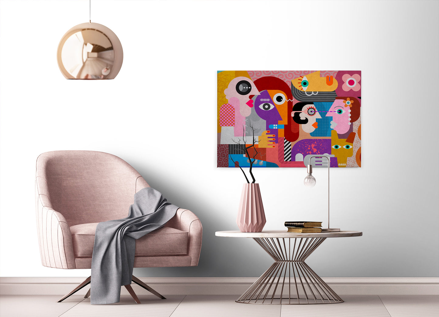 Abstrakte Kunst Leinwandbild Blau Gelb Orange 90x60 DD120470 Wandbild Leinwand