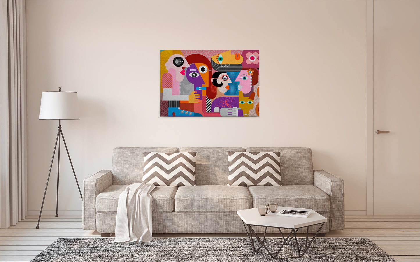 Abstrakte Kunst Leinwandbild Blau Gelb Orange 90x60 DD120470 Wandbild Leinwand