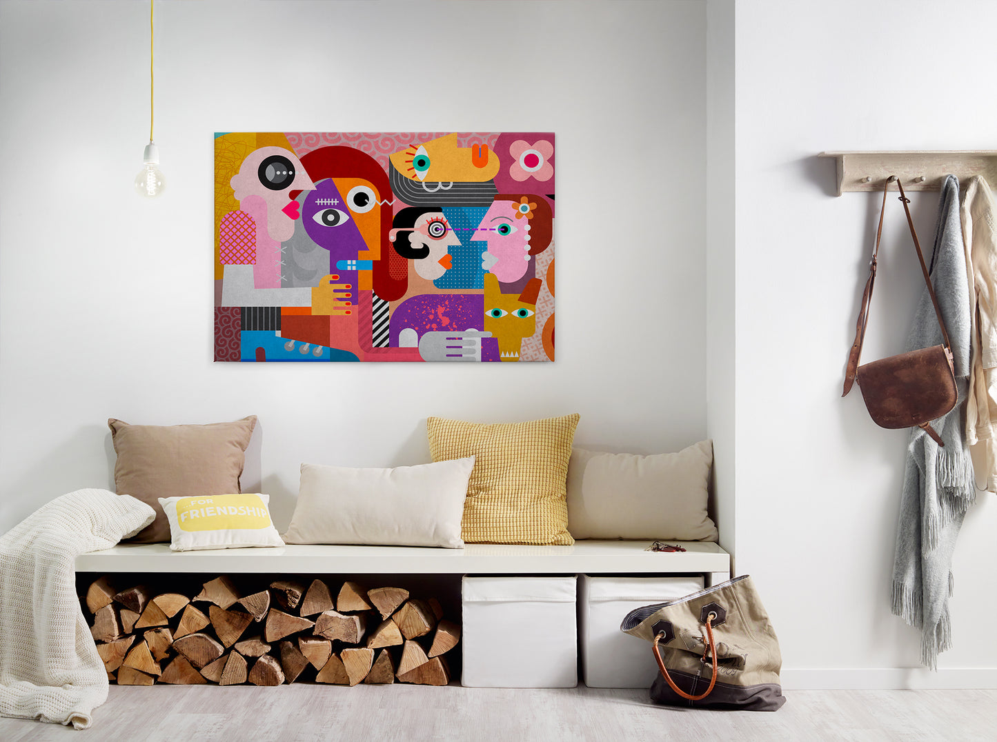 Abstrakte Kunst Leinwandbild Blau Gelb Orange 90x60 DD120470 Wandbild Leinwand